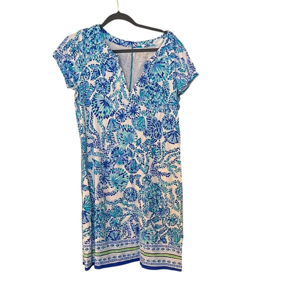 Lilly Pulitzer Sophiletta Blue T-Shirt Dress Size Large Turquoise Oasis UPF 50